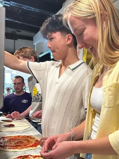 Riley and I making pizza